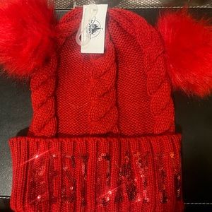 Disney Knit “Best Day Ever” Mickey/Minnie ear pom-pom beanie